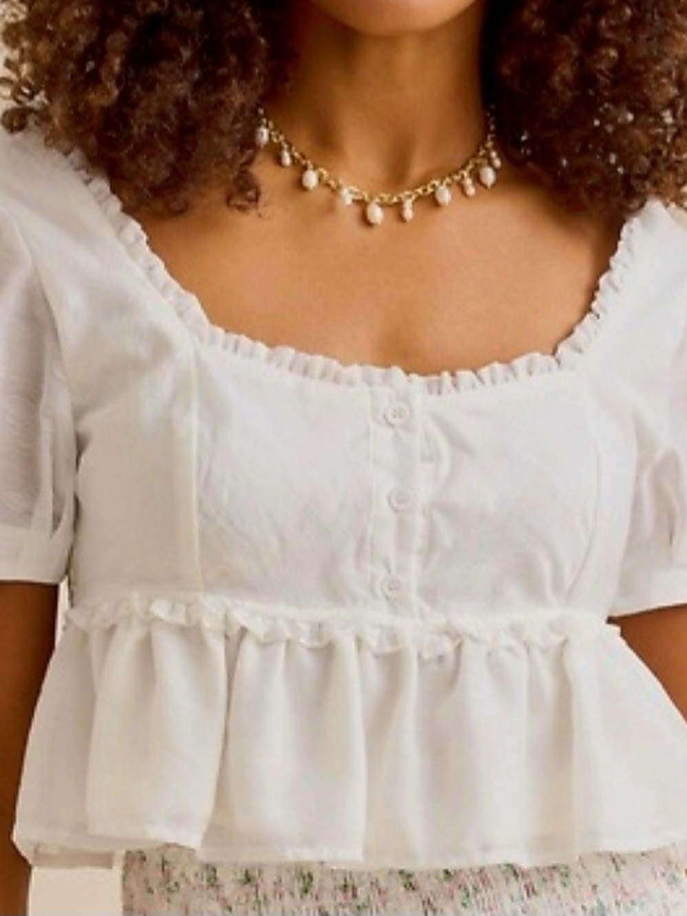 NWT Alter'd State White Ruffle Peplum Square-Neck Top Size: M
